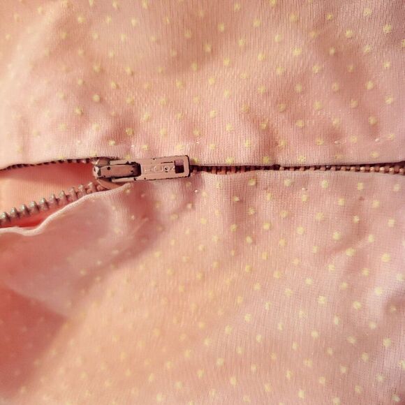 Vintage Girls Dress M Handmade Sheer Flocked Polka Dot Pink Nylon Short Sleeve - Picture 5 of 6